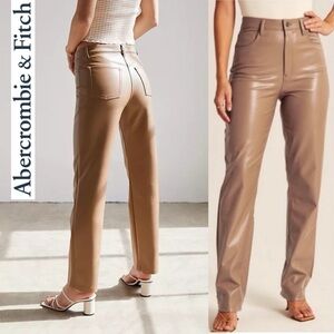 Abercrombie & Fitch 90’s Straight Ultra High Rise Tan Vegan Leather Pants 28 6S